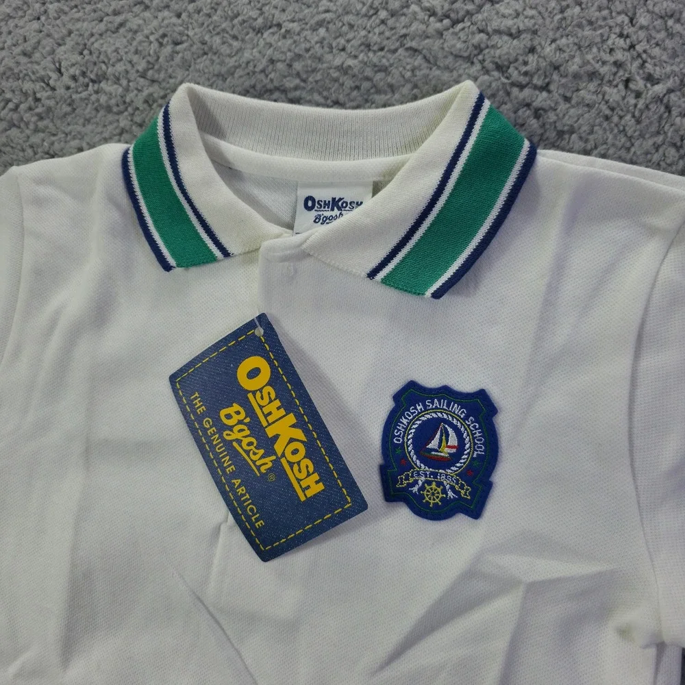 Vintage OshKosh Bgosh Kids White Sailing School Polo Shirt Made in USA NWT